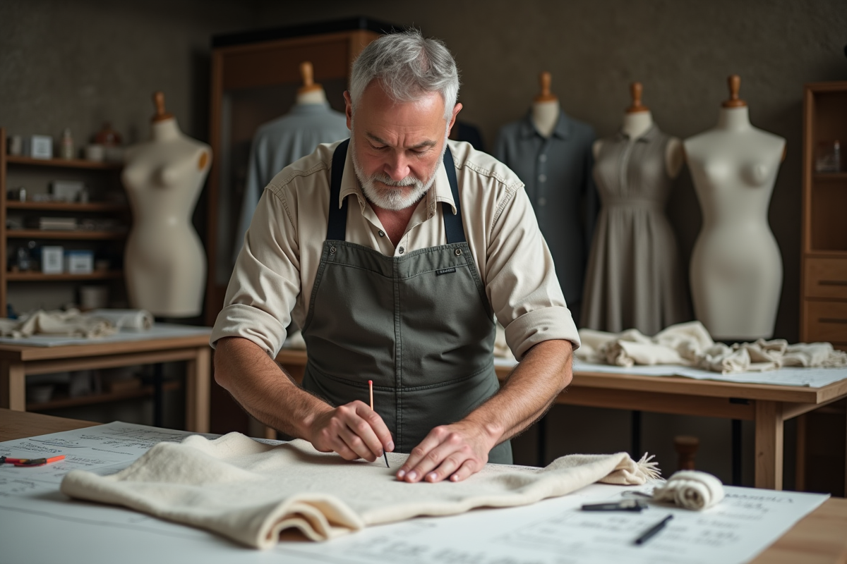 Couturier ajustant un tissu sur un mannequin en atelier