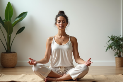 Femme méditant en yoga dans un studio calme
