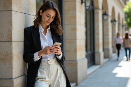 Femme élégante en blazer oversized dans un décor urbain
