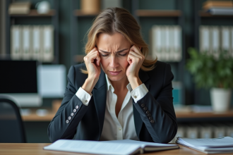 Femme stressée au bureau en situation professionnelle