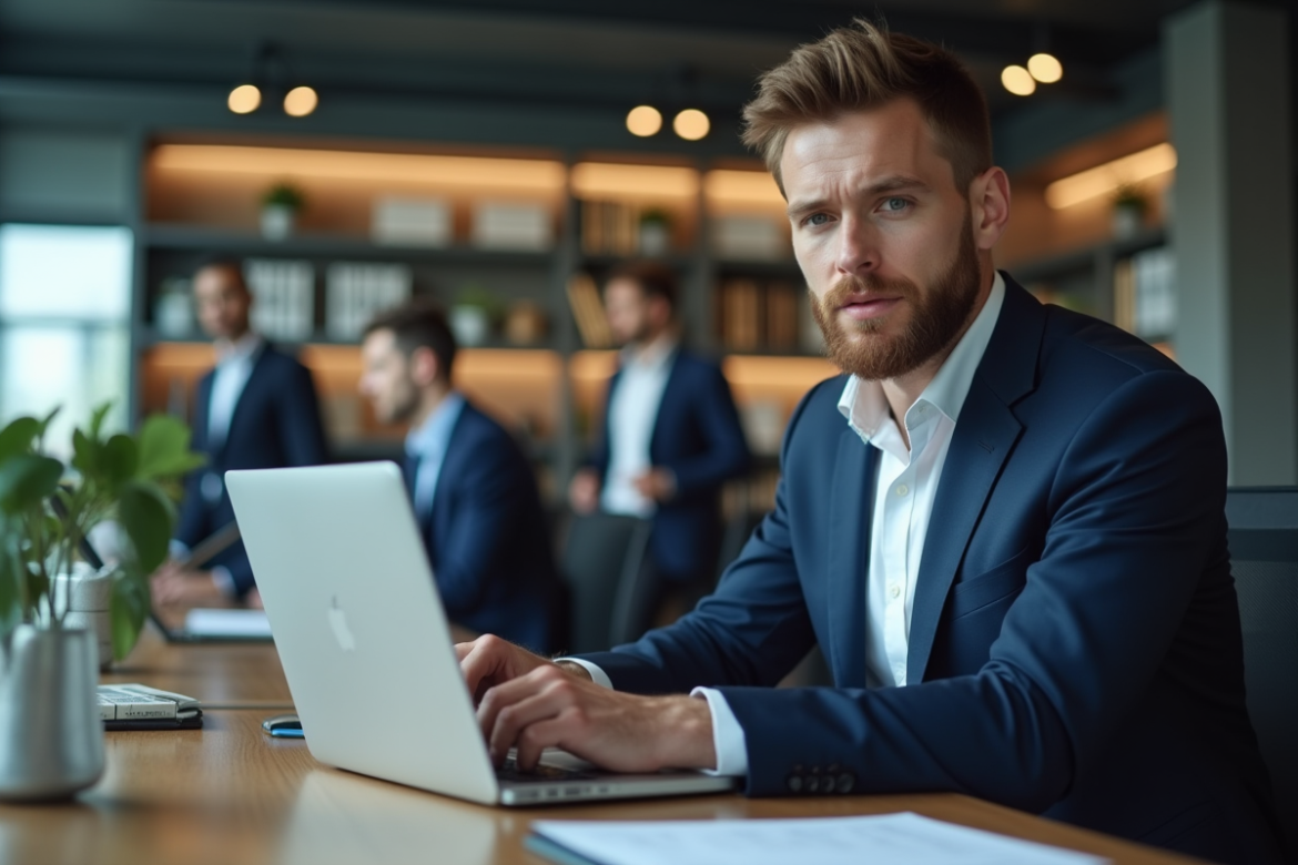 Gestionnaire financier en costume dans un bureau moderne