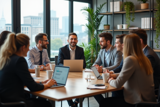 Groupe de professionnels collaborant dans un bureau moderne