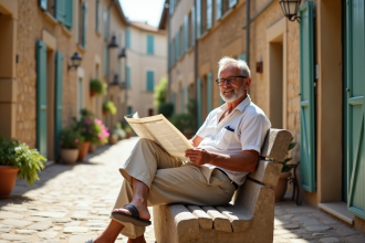 Homme d'âge moyen détendu dans un village provençal